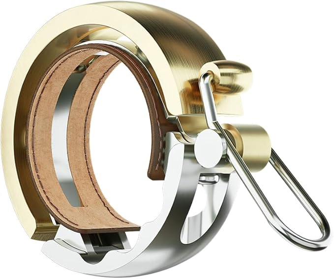 Knog Oi Luxe Bike Bell – Sleek Low Profile Bicycle Bell for Adults, Durable Metal & Vegan Leather, Clear Tone, Easy Install for Flat Bars & Drop Bars (Small 22.2mm / Large 23.8–31.8mm)