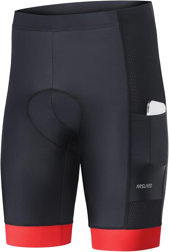 ARSUXEO 4D Padded Bike Shorts for Men Cycling Shorts with Phone Pockets Bicycle Biking Shorts