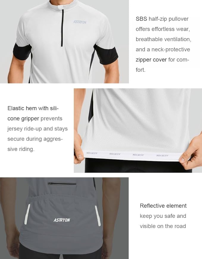 Men’s Cycling Jersey Short Sleeve UPF Half-Zip with 3+1 Zipper Pockets, Breathable Quick-Dry Moisture Wicking Fabric