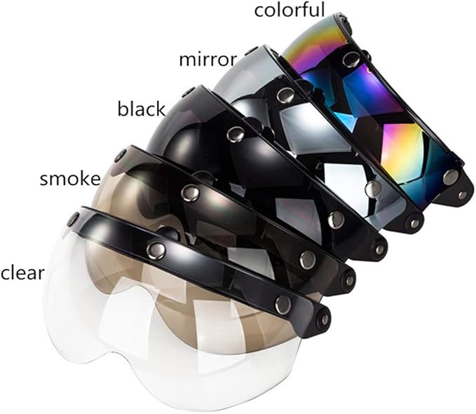 Helmet Visor Replacements,Universal 3 Snap Retro Helmet Visor Windproof Sun Shield Half Face Motorcycle Helmets Visor,Up Down Open Face Helmet Half Face Shield(Mirror)