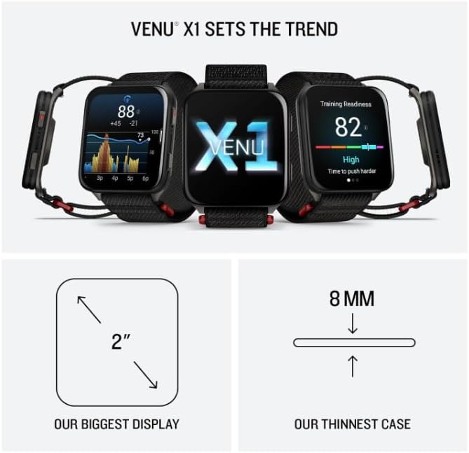 Wearable4U Garmin Venu X1 Thin and Lightweight GPS Smartwatch, AMOLED Display, Moss with Titanium Caseback and Moss ComfortFit Nylon Band Black Earbuds Bundle