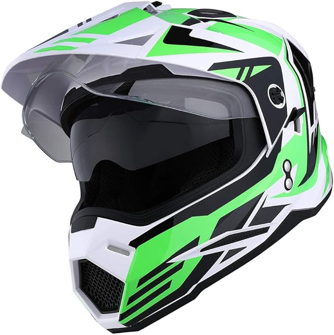 1Storm Dual Sport Motorcycle Motocross Off Road Full Face Helmet Dual Visor: HF802