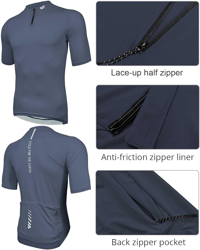 Wulibike Cycling Jersey Men Short Sleeve, Road Bike Shirts 1/4 Zipper with Pockets, Bicycle Clothing Breathable Quick Dry