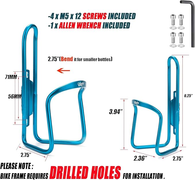 USHAKE Water Bottle Cages, Basic MTB Bike Bicycle Alloy Aluminum Lightweight Water Bottle Holder Cages Brackets(2 Pack- Drilled Holes Required)