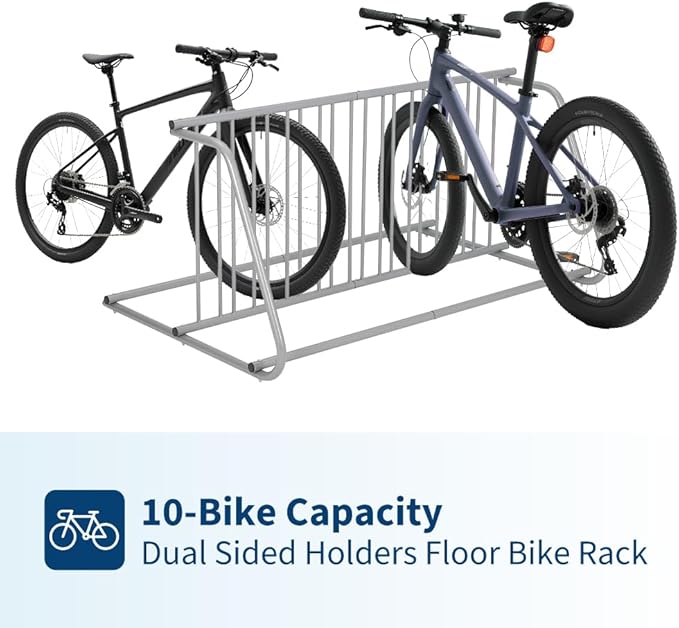 Floor Bike Rack,Double-Side 10-Bike Rack 60"L,Grid Bike Rack In Ground,Freestanding Bicycle Floor Parking Stand,Stand Bike Racks for Garages Streets Yards Bike Events