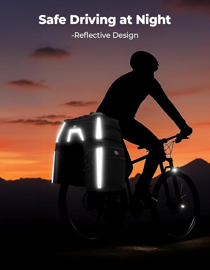 KEMIMOTO Bicycle Panniers Combo 4-in-1, Bike Saddle Cooler Bag with Waterproof Rain Cover, 47L Removable Insulated Cycling Rear Luggage for Warm or Cold Items for Traveling Camping Shopping Commuting