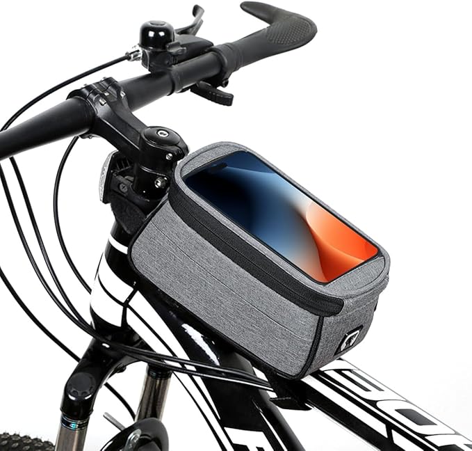 7 Inches Waterproof Bike Frame Bag | 1.5L Capacity Phone Mount Top Tube Bag e-bike Accessories for Adults | Bicycle Handlebar Compatible Phone Holder | Mountain Bike Bags & Cycling Accessories, Grey