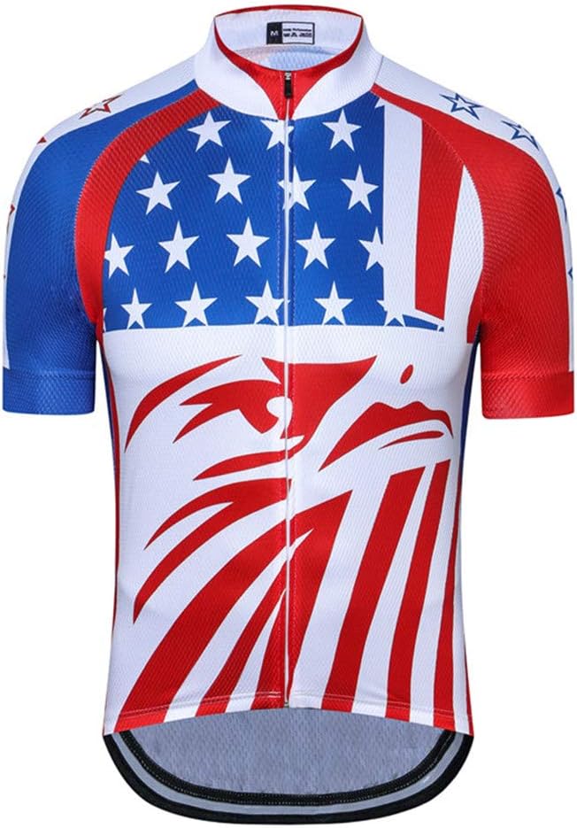 JPOJPO USA Cycling Jersey Men Short Sleeve Bike Shirts Biking Jersey Summer American Bicycle Tops with 3 Pockets Reflective