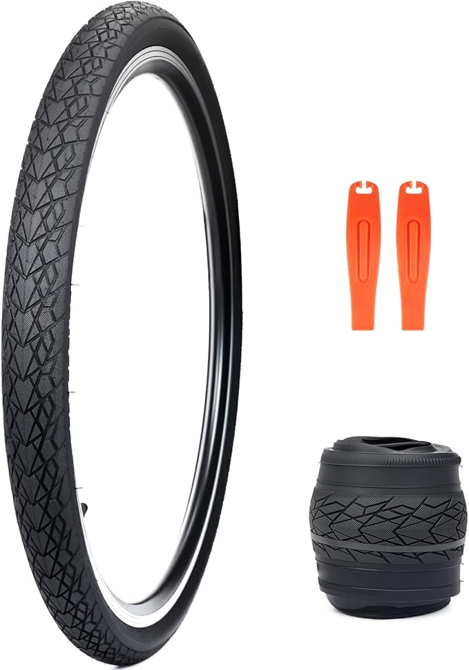 MEGHNA Bike Tire 20/24/26/27.5 inch Foldable Replacement Cruiser Bike Tire Mountain Bike Groove Anti-Slip with Tire Lever for Kids Hybrid Bike