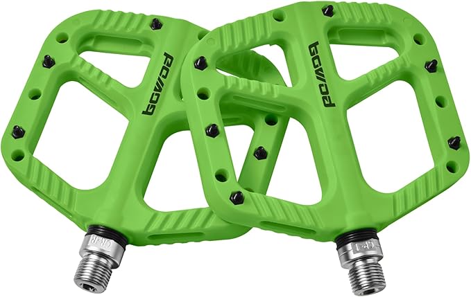 MTB Pedals Flat Mountain Bike Pedals Adult, Light and Wide Nylon Composite Bicycle Platform Pedal w Grippy Pins, 9/16" Cr-Mo Spindle 2 Bearings, Clipless Pedals for BMX Gravel Road E.Bike 9/16"