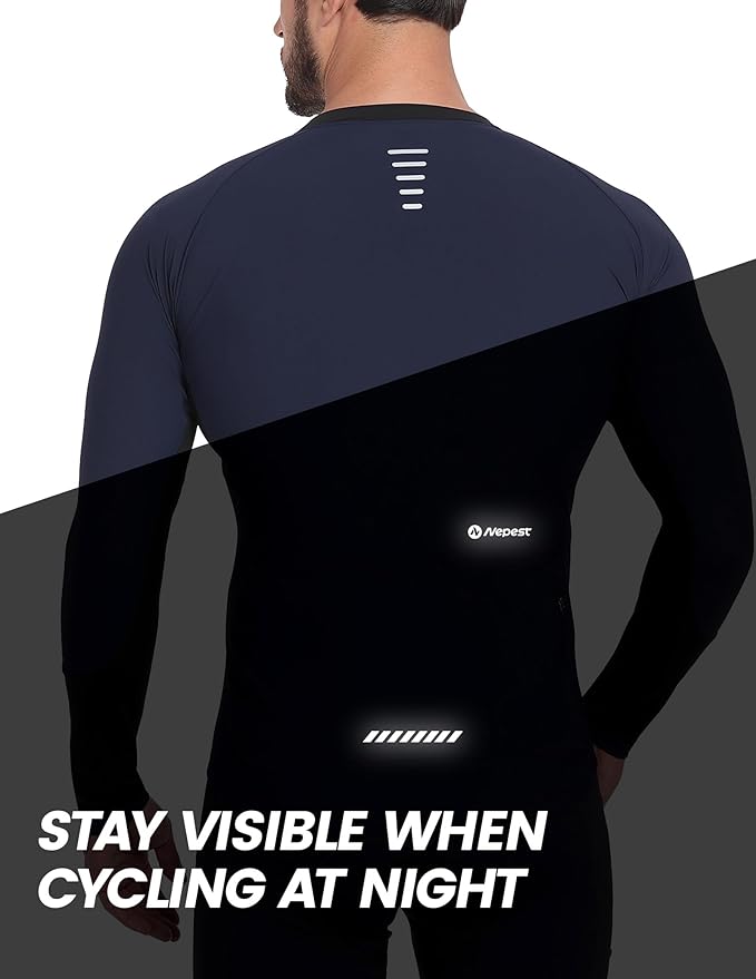 Nepest Mens Cycling Jersey Long Sleeve Bike Jersey UPF 50+ Road Biking Shirts Clothing with 4 Rear Pockets