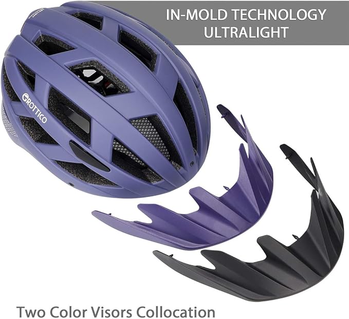 Adult-Men-Women Bike Helmet with Light - Mountain Road Bicycle Helmet with Replacement Pads & Detachable Visor