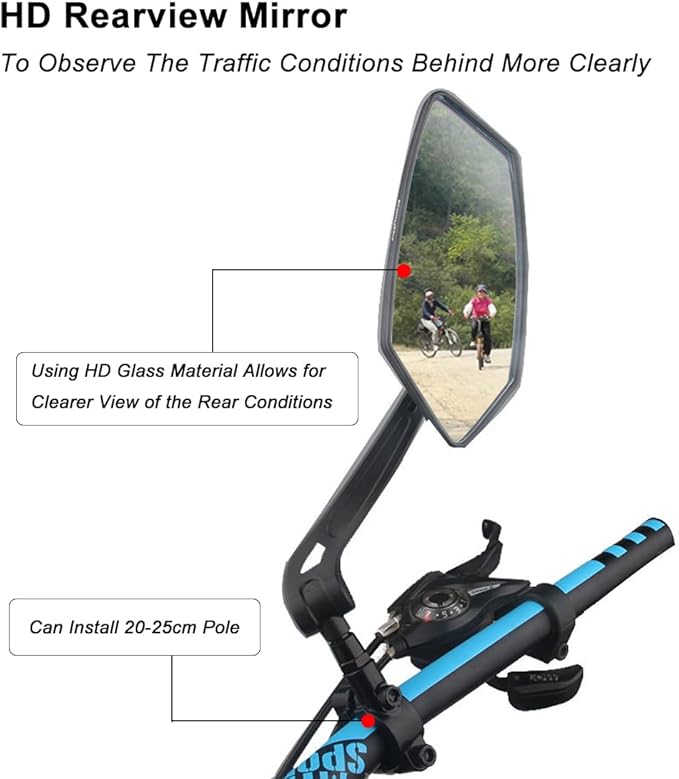 AtfArt 2 Pcs Bike Mirror Handlebar Mount HD Bike Rear View Mirror Bicycle Mirrors for Handlebars Adjustable Rotatable Bike Mirrors Ride Safely for Ebike Moped electric Bike Accessories(2 Pack)