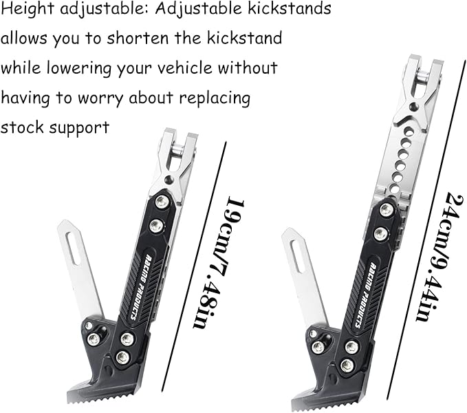 Universal Motorcycle Kickstand Accessories Motor Scooter Modified CNC Aluminum Alloy Adjustable Tripod Holder Kickstand Foot Side Support Stand Motor Scooter Motorbike Motocross Dit Pit Bike