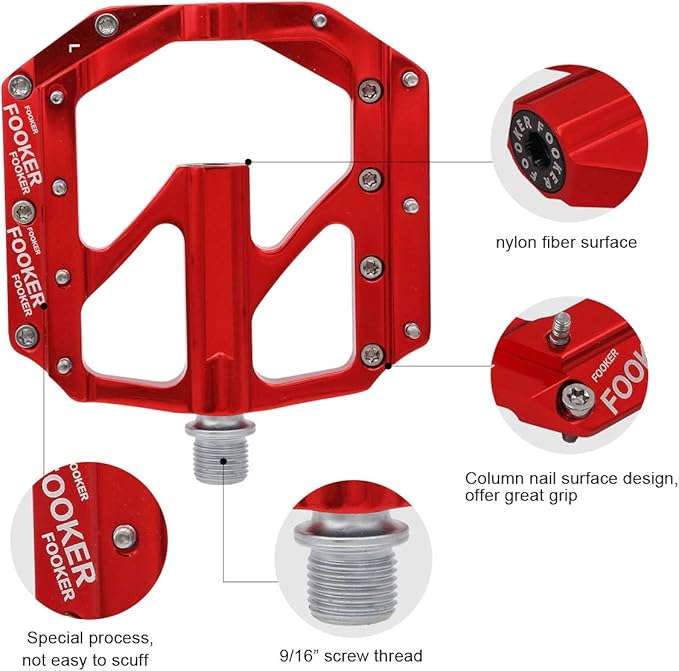 FOOKER Bike Pedals Non-Slip Aluminum Alloy MTB Mountain Bike Pedals 3 Bearing 9/16" for Road BMX MTB Bikes