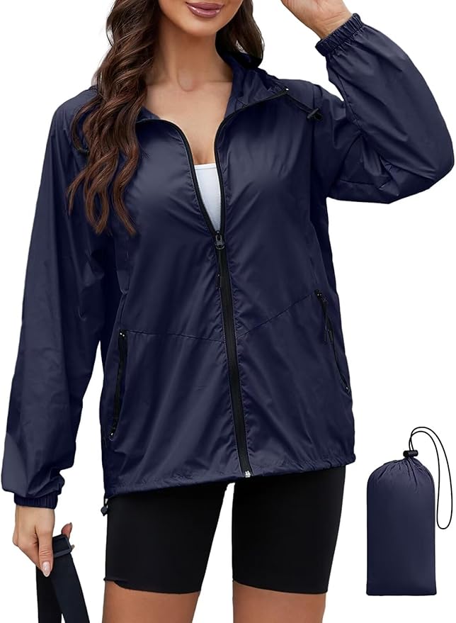 Packable Rain Jacket Women Waterproof Lightweight Jacket With Hood Womens Windbreaker Jacket S-XXL