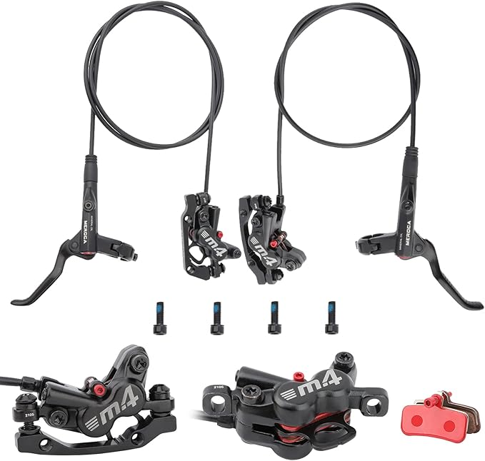 MEROCA M4 4-Piston Mountain Bike Hydraulic Disc Brakes Hydraulic Bike Brakes Front 800mm and Rear 1400mm with PM Adapter for 160mm Rotor