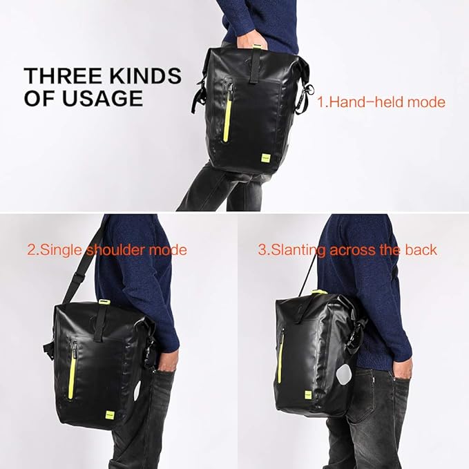 Rhinowalk Bike Pannier Bag Waterproof Bike Bag 23L for Bicycle Cargo Rack Saddle Bag Shoulder Bag Laptop Pannier Rack Bicycle Bag Professional Cycling Accessories-Black＆Green