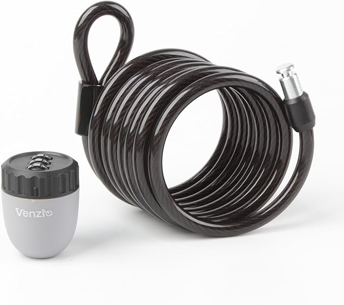 Venzio 6.5FT Resettable 3-Digit Keyless Combination Bike Cable Lock, 8mm Heavy Duty Steel, Anti-Theft Security Lock for Bicycle, Kayak, Helmet, Gate, Luggage, Skis, Portable Outdoor Cable Lock