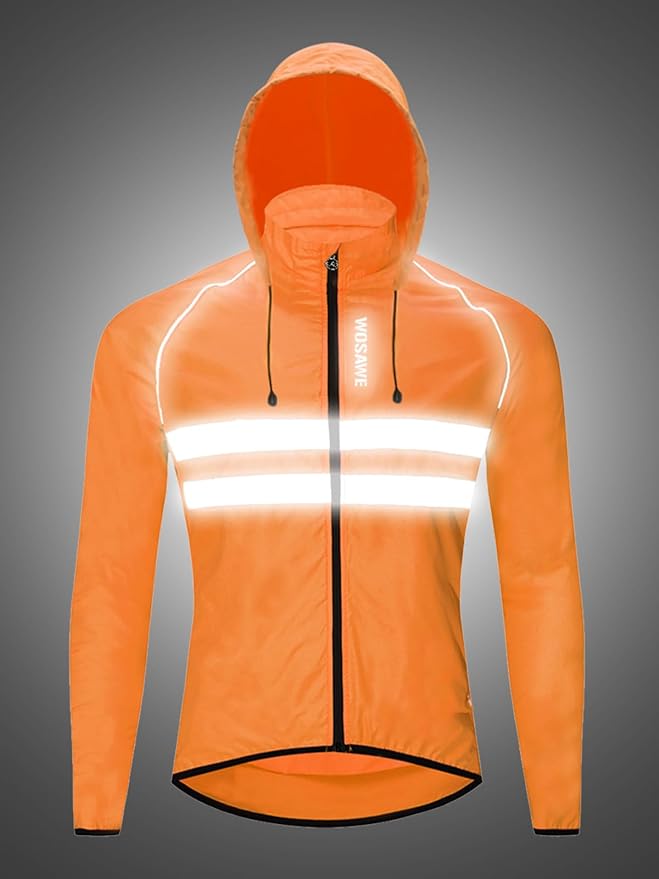 WOSAWE Packable Cycling Jacket Hooded Running Coat Lightweight Biking Windbreaker