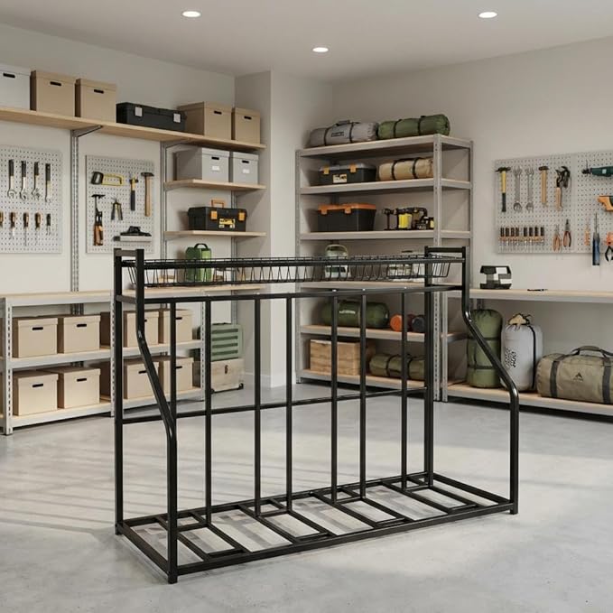 Sporting Gear Storage Rack, 4-Bike Stand, Garage Bicycle Organizer, Indoor Floor Bike Rack Storage Station