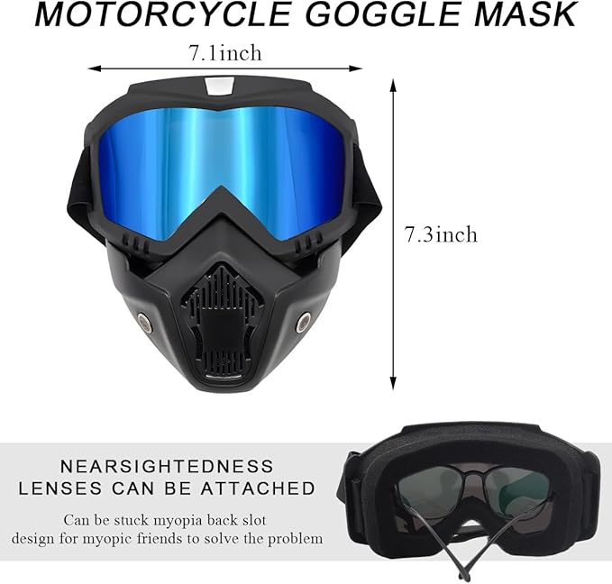 Motorcycle Helmet Goggles, Fog-Proof Goggle Face Protection Mask, Riding Racing Goggles For Men Women (Ice Blue)