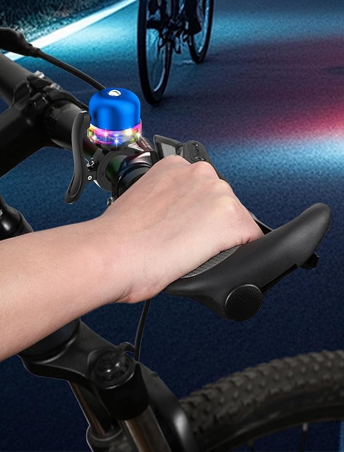 Bike Bell for Kids & Adults, Light up Bike Accessories Adjustable with Ferrules Fit for 0.74-1.25in(19-31.8mm) Bicycle Handlebars, Aluminum Made & Crisp Sound for Mountain Dirt Road Bike Ebike
