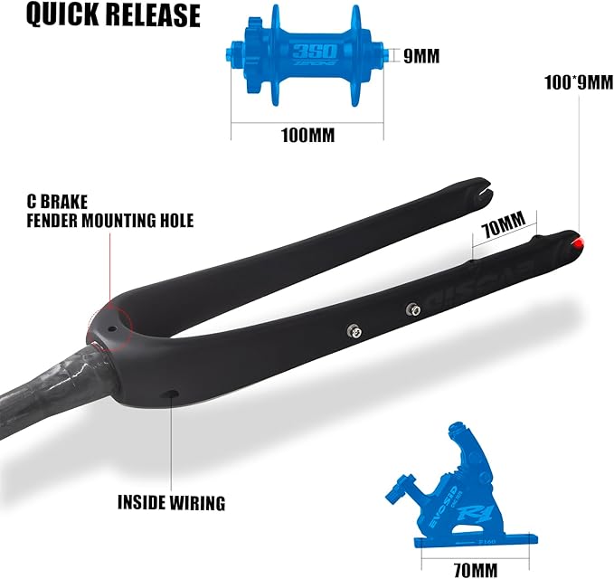 Gravel Fork Full Carbon Fiber Road Bicycle Fork 28.6mm Disc Brake Bike Fork 700 * 45C Thru Axle 12X100mm V Brake Hard Fork