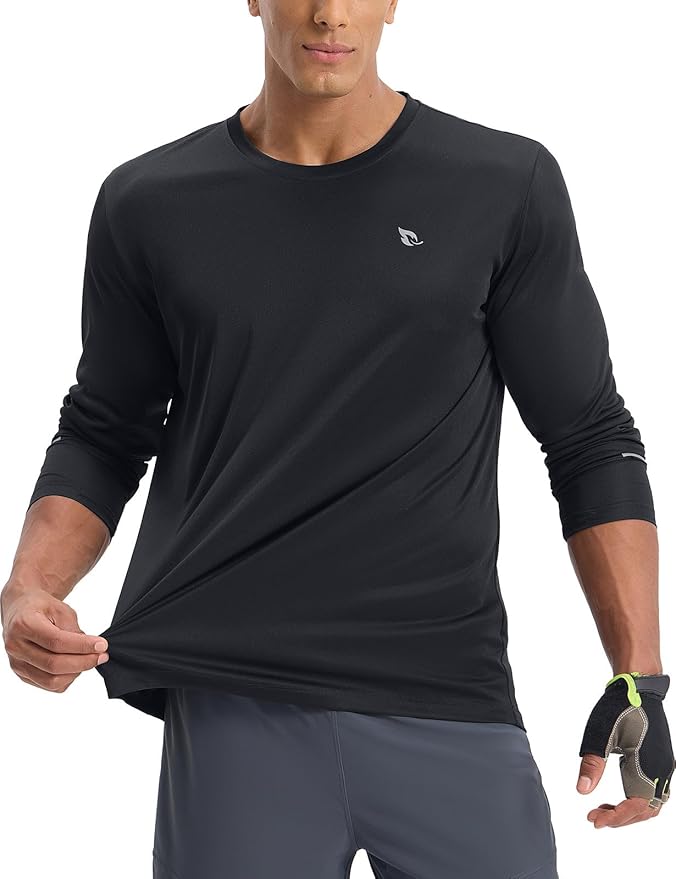 baleaf Men's Mountain Bike Shirts Long Sleeve Loose-fit Cycling Jersey Zipper Pocket UPF 50+ Workout Hiking Athletic Running
