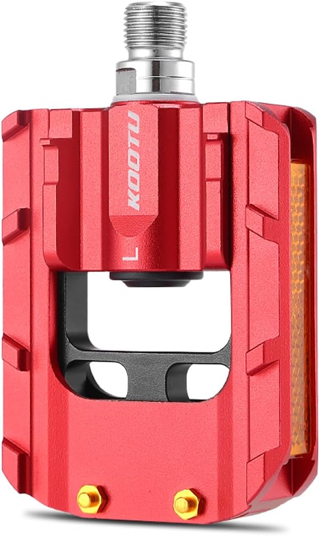 KOOTU Bike Pedals with Reflective Strips, Universal 9/16 Inch Mountain Bike Pedals, Non-Slip Aluminum Alloy Bicycle Pedals for Road BMX MTB Bike