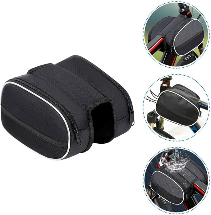 COHEALI Bike Frame Bag with Zipper Mountain Bike Top Tube Pouch Waterproof Large Capacity Black Cycling Front Storage Bag for Outdoor Riding Equipment