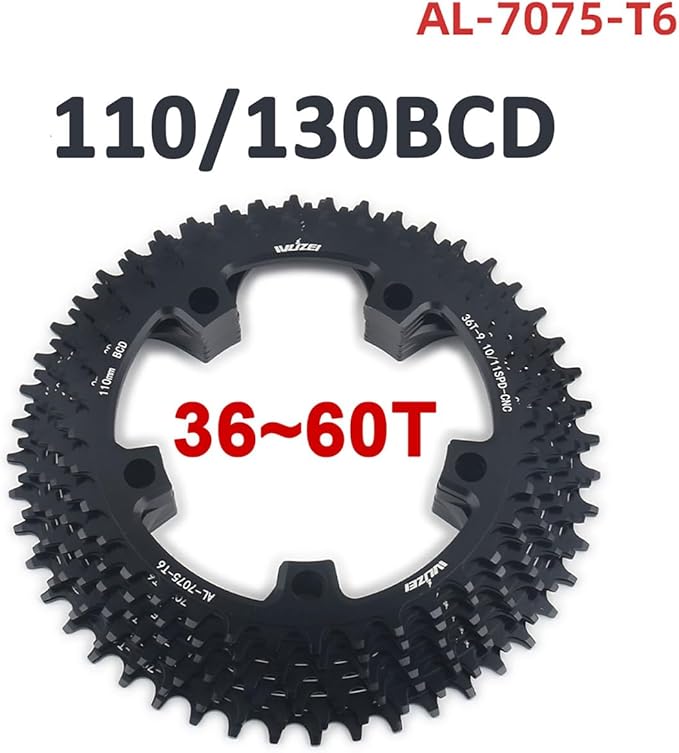 110/130 BCD Chainring 36/38/40/42/44/46/48/50/52/54/56/58/60T 5 Screws Round Narrow Wide Bicycle Chainring for 9/10/11 Speed Road Bike Folding Bicycle