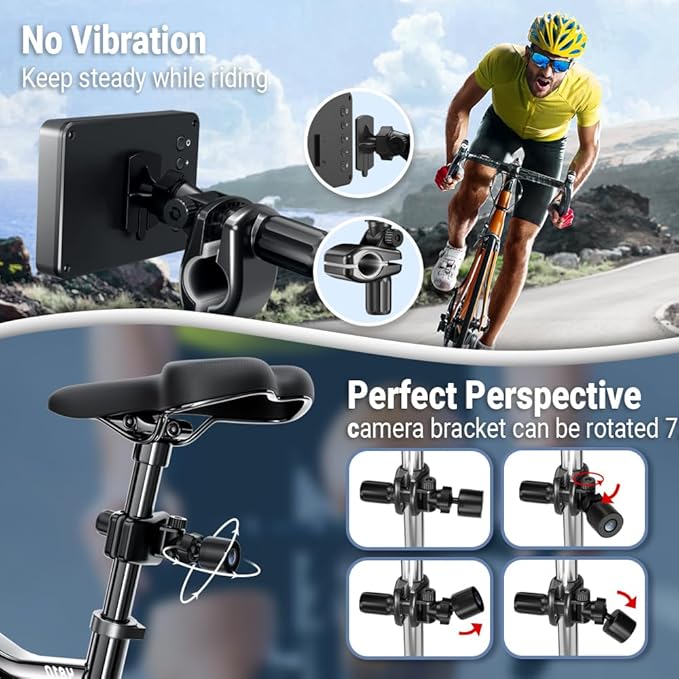 FEISIKE Handlebar Bike Mirror, Bicycle Rear View Camera with 4.3'' HD Night Vision Function, 145° Wide Angle View, Adjustable Rotatable Bracket, Compatible with Bicycle, Mountain, Road Bike