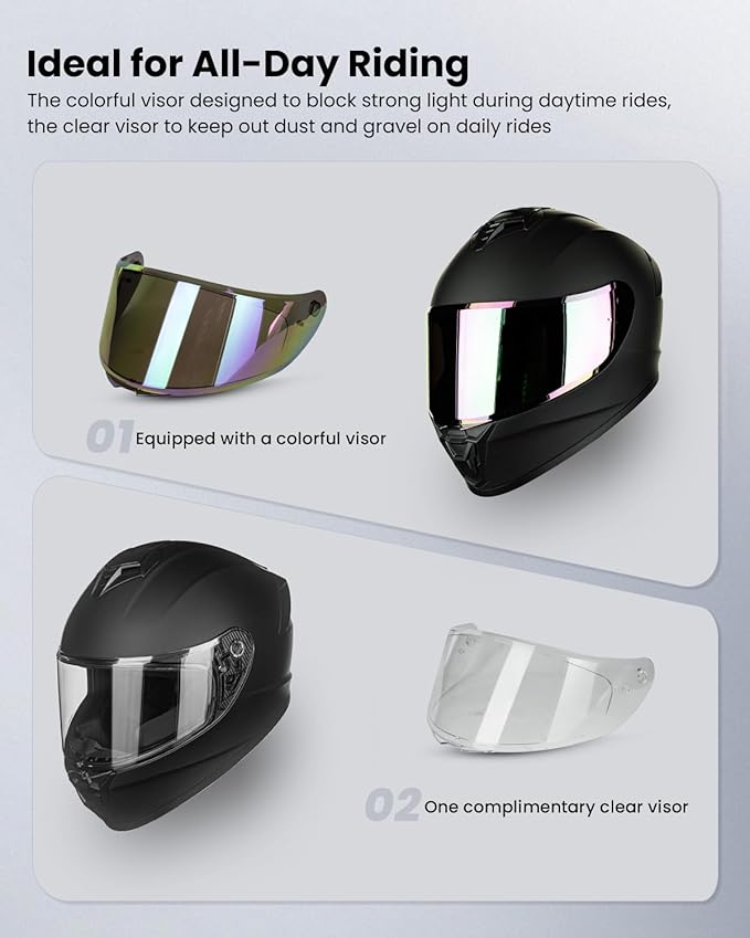 Motorcycle Helmets for Adult Men Women, Full Face Lightweight Street Bike Racing DOT Helmet with Extra Clear Visor Model AU-T801