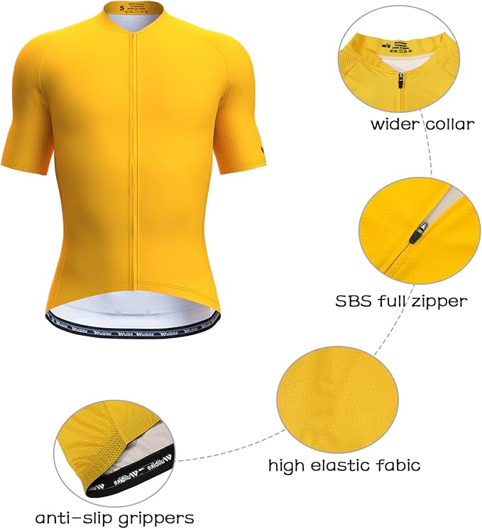 Wulibike Men's Cycling Jerseys Short Sleeve Bike Biking Shirts Full Zip with Pockets Road Bicycle Clothing