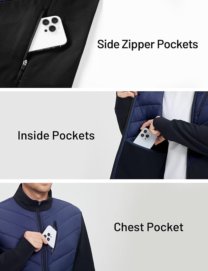 baleaf Men's Cycling Jacket Puffer Lightweight Coat Windproof Warm Winter 5 Pockets Packable Running Hiking