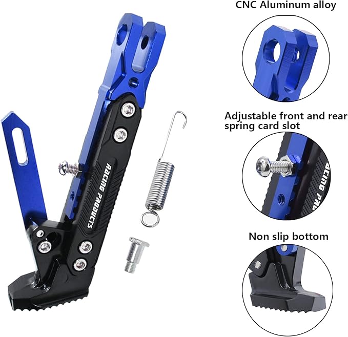 Universal Motorcycle Kickstand Adjustable Foot Side Support Parking Kickstand for Electric Motorbike Parking Foot Side Support Stand (Blue)