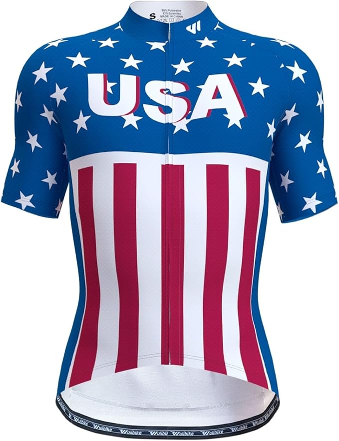 Lo.gas USA Cycling Jersey Men Short Sleeve Bike Biking Shirts American Flag Road Bicycle Clothing Full Zip with Pockets