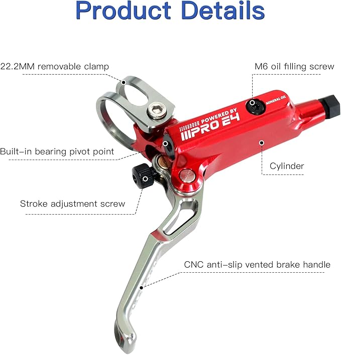 IIIPRO MTB 4 Pistons Hydraulic Disc Brake Set Left Front 800mm Right Rear 1550mm with 160mm Rotors, Mountain Bike Bicycle Disc Brake Kit with Ceramic Brake Pad for eBike, Road Bike, Fat Bike