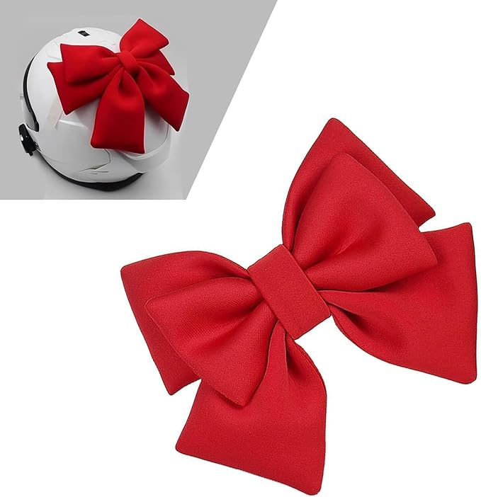 Motorcycle Helmet Decoration, Removable Oversized Bow Helmet Accessories, Self-Adhesive Cute Fashion Ornament, Universal Ski Bike Motorcycle Hat Modification Patche (Red)
