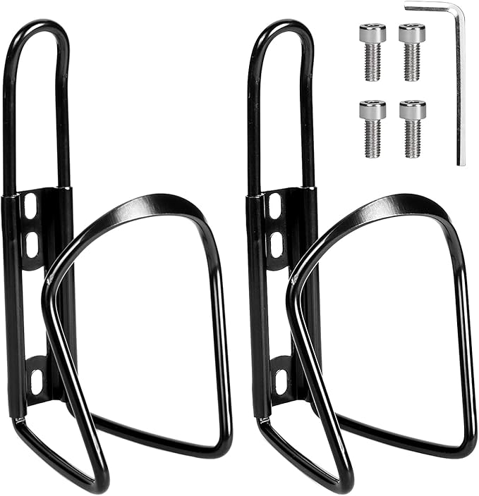 YHT 2 Pack PRO Mountain Bike Water Bottle Holder, Lightweight Aluminum Alloy Bicycle Cup Cage with Screws and Tool, Durable Drink Cages for Outdoor Activities, Road, Touring Bike, MTB Cycling, Blacks