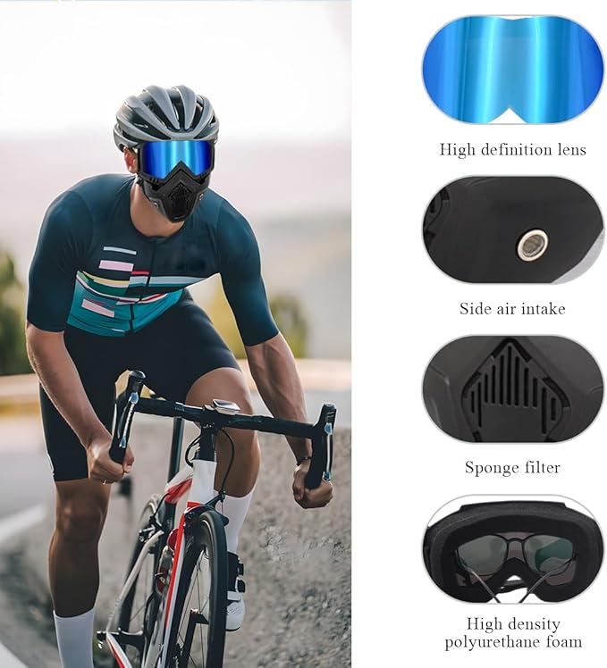 Motorcycle Helmet Goggles, Fog-Proof Goggle Face Protection Mask, Riding Racing Goggles For Men Women (Ice Blue)