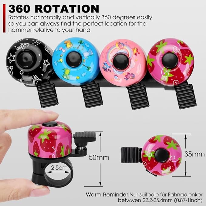 Kid Bike Bell - Bicycle Bell for Kids Boys Girls Adults | 120db Classic Mini Loud Bike Ring - Cool Bike Bell Design with Crisp Clear Sound for MTB,BMX,City Bike,Scooter -Kid Bike Accessories