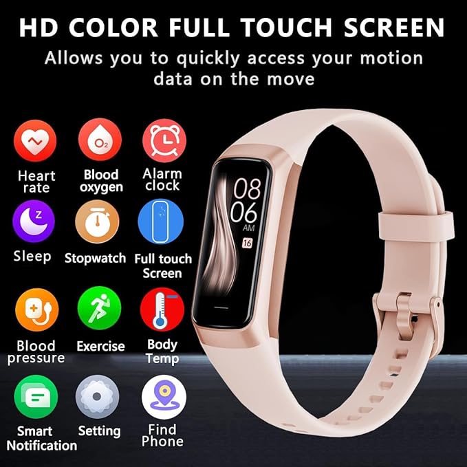 Fitness Tracker with 24/7 Heart Rate Sleep Blood Oxygen Monitor,IP68 Waterproof Smart Watch,1.10''AMOLED Touch Color Screen,Step Counter Health Activity Trackers for Women Men (Pink)