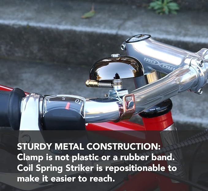 Crane Bike Bell, Karen Bicycle Bell, Steel Clamp, Made in Japan for City Bikes, Cruisers, Road Bikes or MTB, Fits Handlebar diameters 22.2 to 26.0mm