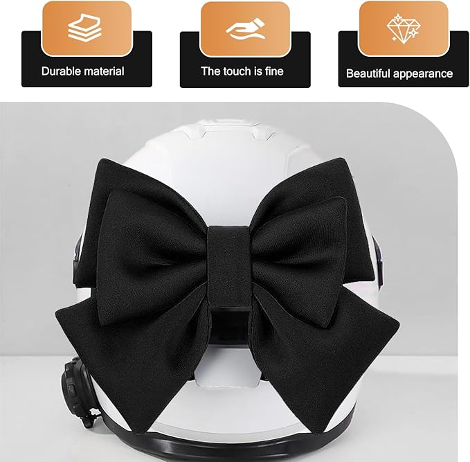 Large Bow Helmet Decoration, Cute Bow Helmet Accessory with Suction Cup, Removable Decorative Bow for Motorbike Helmets, Universal for Ski Bike Motorcycle Helmets (Black)