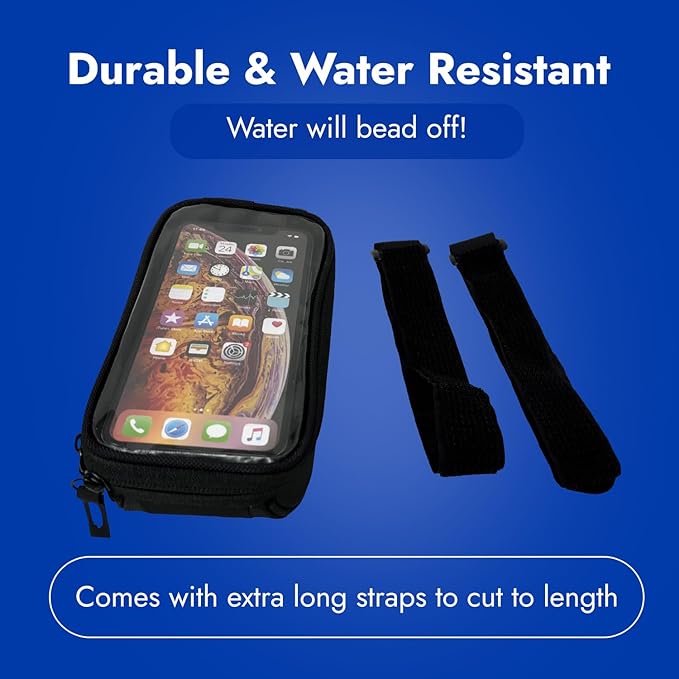 BiKase Beetle Large E-Bike Phone Bag - Water Resistant Nylon Phone Mount for Bicycles, Fits iPhone 15/14/13 Max & Samsung Galaxy, Easy Install Top Tube Cell Holder for Ebikes