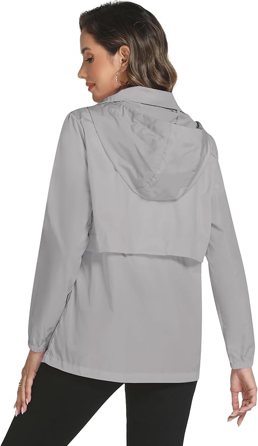 Avoogue Rain Jacket Women with Hooded Lightweight Waterproof Raincoats Packable Zipper Pockets Windbreakers