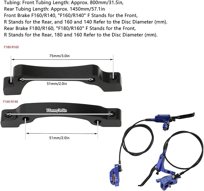 Mountain Bike Hydraulic Disc Brake Set, 4 Piston Front Rear Brake with Screw and Olive Head, Oil Needle, Mounting Column for Most Bikes