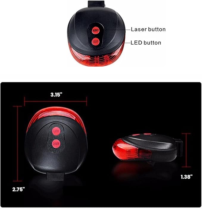 Bike Cycling 7 Flash Modes Red Lights Waterproof with 5 LED and 2 Laser Beams Bike Taillight Safety Warning Light Bicycle Rear Bicycle Light Tail Lamp